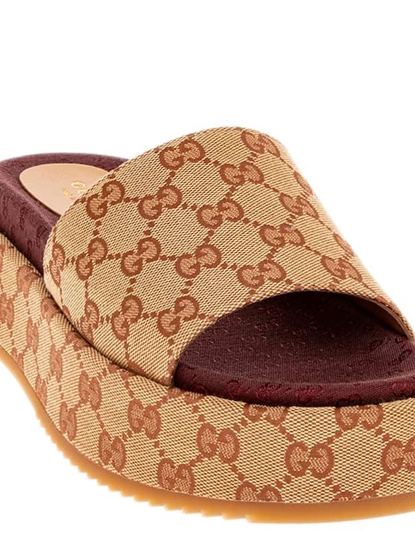 Gucci Beige/Brown Gg Canvas Platform Slide
